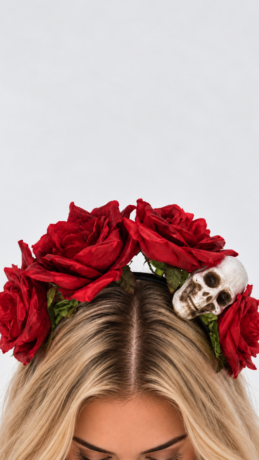 Red Rose & Skull Headband