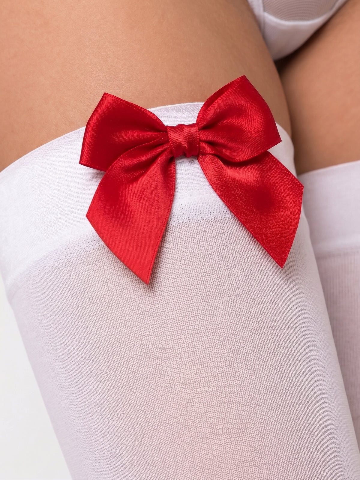 Red & White Thigh Bow Stockings